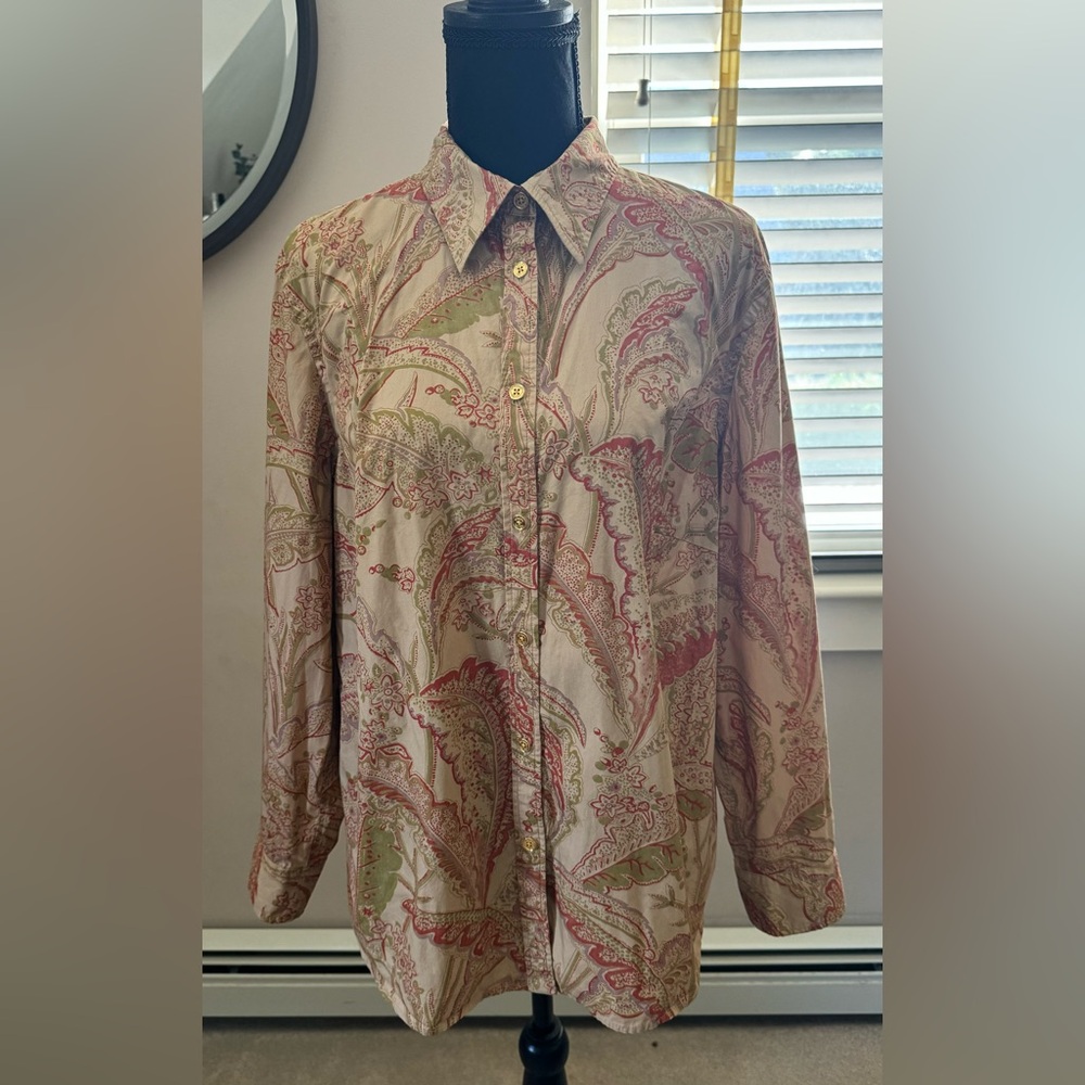 Chaps brown paisley button down‎ long sleeve shirt sz women’s 1X